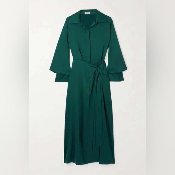 Simkhai Samba Satin Midi Shirt Dress in Emerald, NWT, Size 0 - Picture 3 of 12